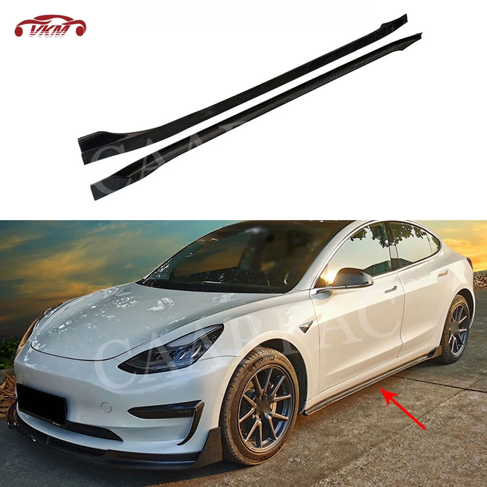 

Dry Carbon Fiber Side Skirts for Tesla Model 3 Sedan 2018 2019 2020 Door Bumper Lip Aprons Car Styling