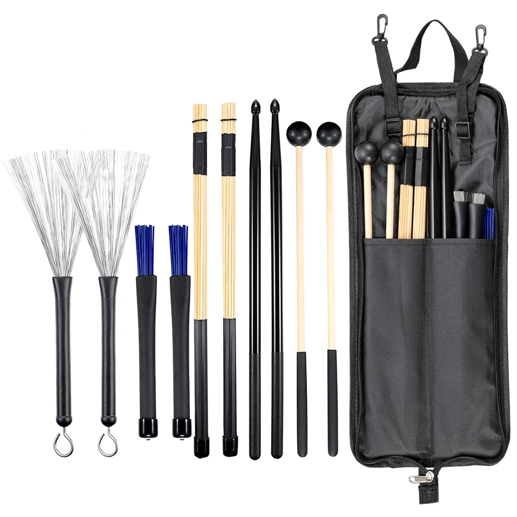 

Portable Drumstick Bag with Removable Hooks Holds 5 Pairs Attaches to Floor Tom for Quick Access Include Sticks Mallets Brushes