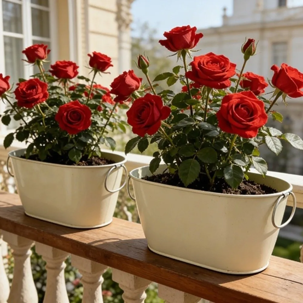 Practical Rustic Iron Flower Pot with Drainage with Handle Flower Container Vintage Metal Planter Indoor Plants