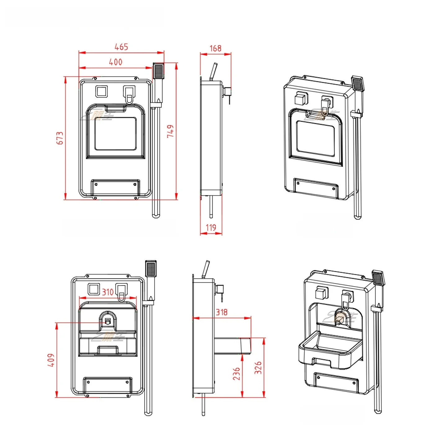 RV folding washbasin RV bathroom folding bath cabinet for washing face and shower dual-use