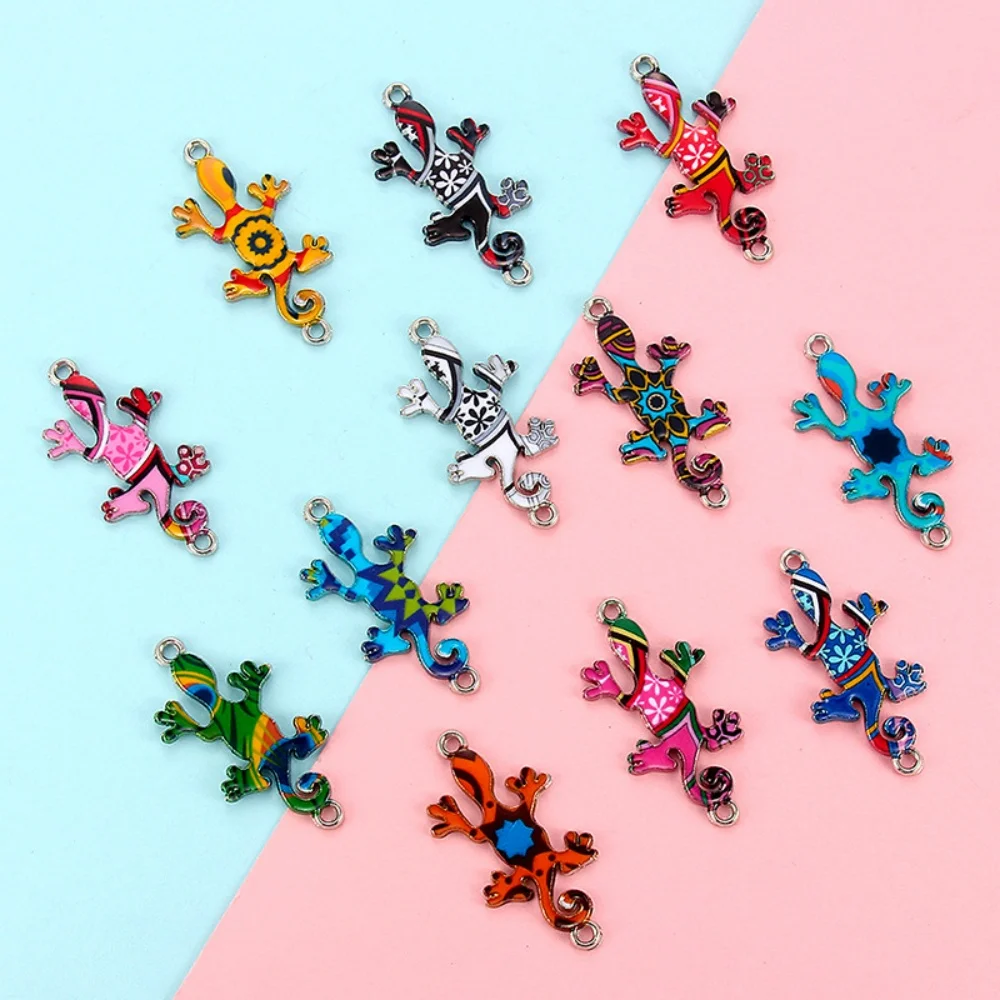 10pcs Alloy Enamel Mixed Color Colorful Gecko Charms Pendant For Diy Making Necklace Pendant Jewelry Accessories