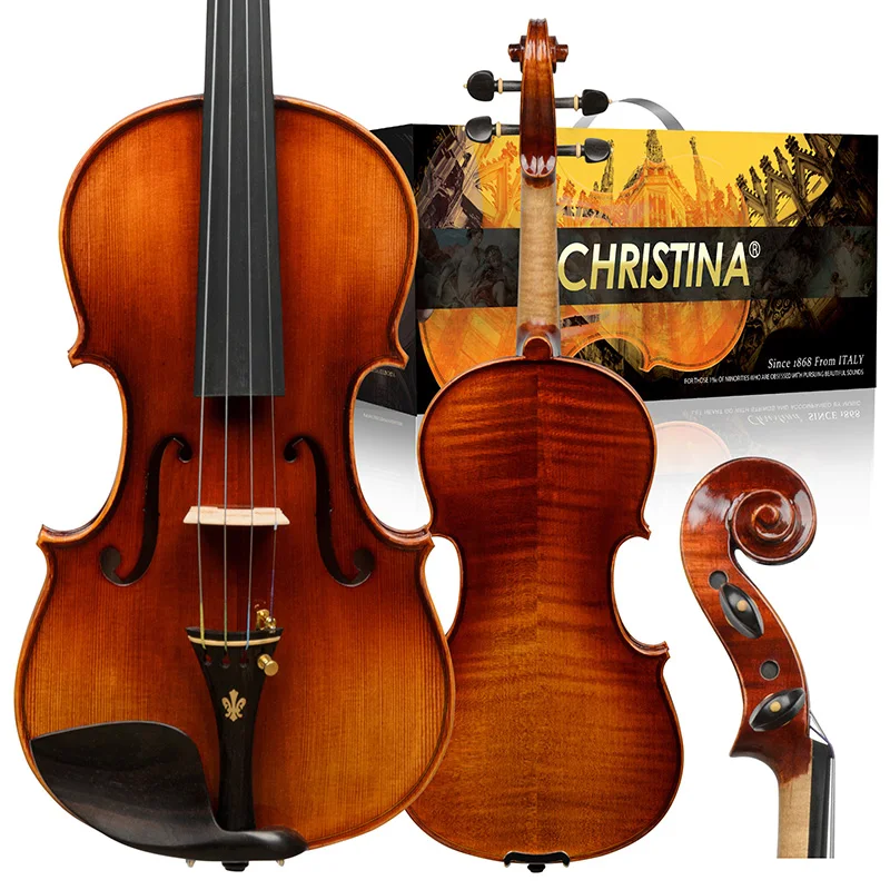 CHRISTINA Handmade Violin V06A & V06C Gradient Color Solid European Spruce Flame Maple Ebony Fittings Available in 4/4-1/8 Sizes