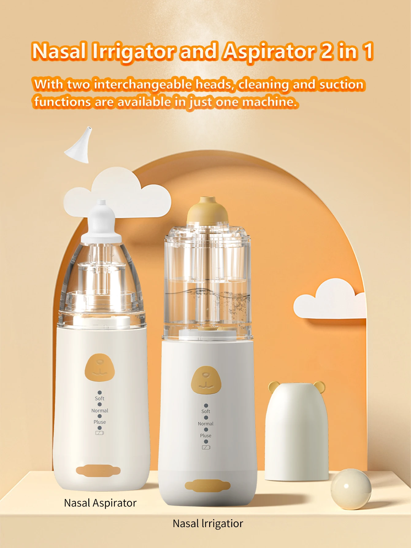 

Многофункциональный электрический ирригатор для носа и назальный аспиратор 2 в 1, очиститель носа, перезаряжаемый, сильное всасывание 65 кПа