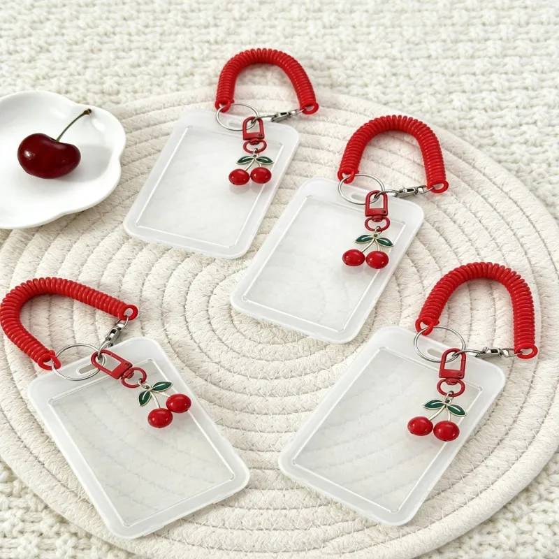 1Heavy-Duty Retractable ID Card Holder, With Cherry Keychain and Wrist Strap - Transparent PVC Card Holder, With Safety Locking image 3