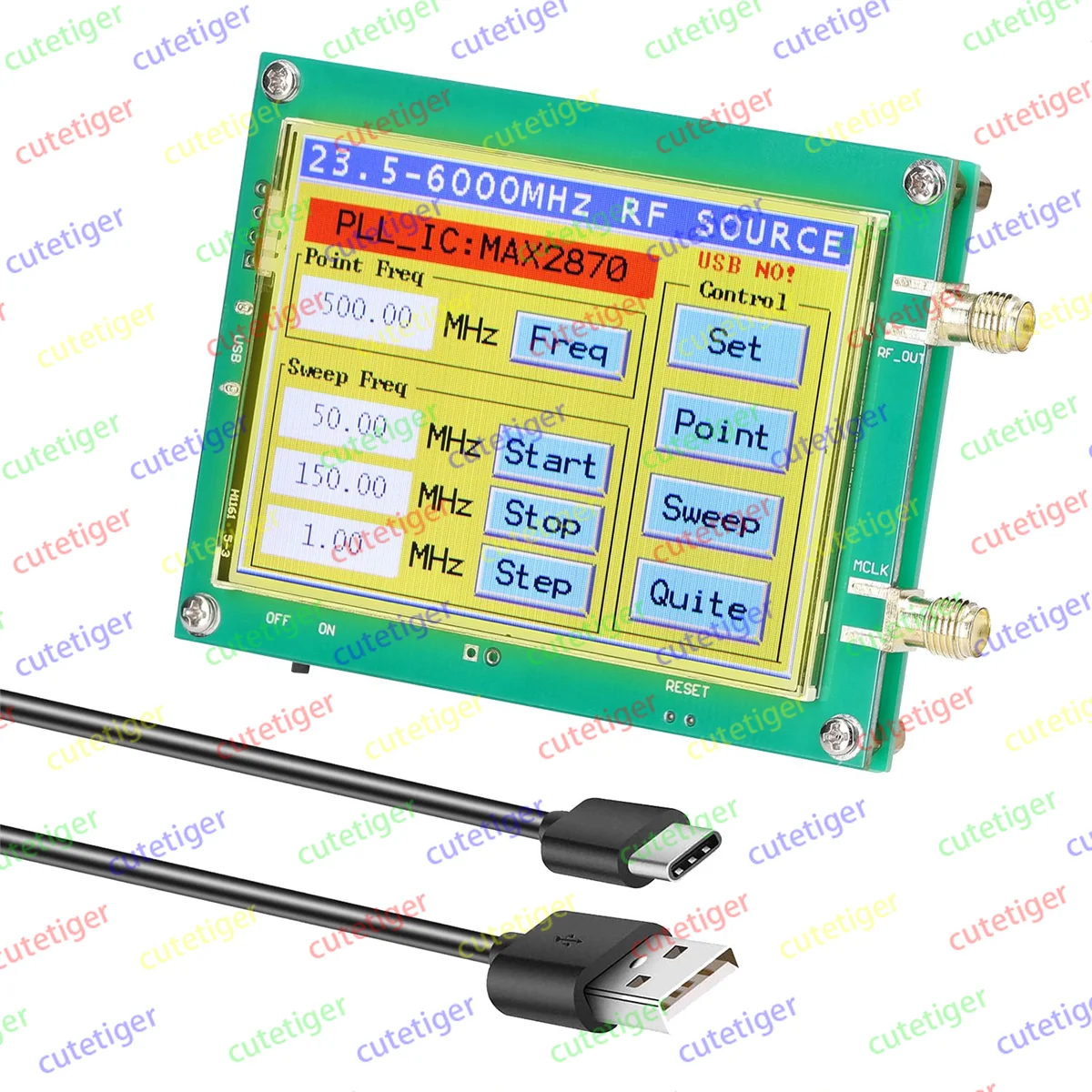 PLL VCO MAX2870 23.5-6000MHz Signal Generator, 0.5PPM Low Noise Signal Source Touchable Screen PC Software Control