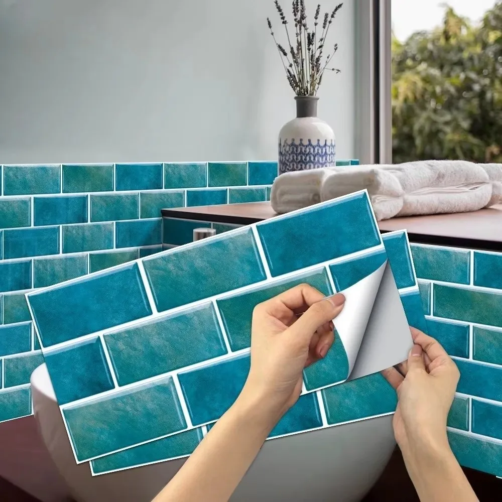 6PCS Marble Pattern Crystal Kitchen Stickers Waterproof 3D Effect Wall Tile Stickers Peel and Stick Oilproof Wall Decals