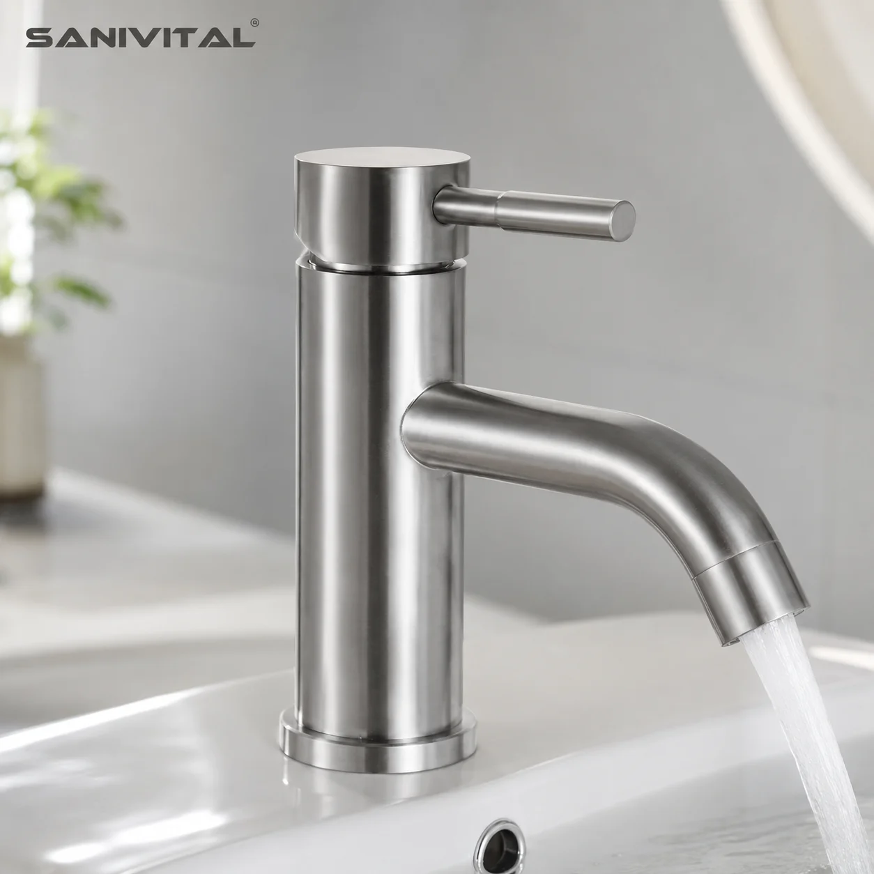 Grifo de Lavabo SANIVITAL de Acero Inoxidable Cepillado, Monomando, Mezclador de Agua Fría y Caliente para Lavabo