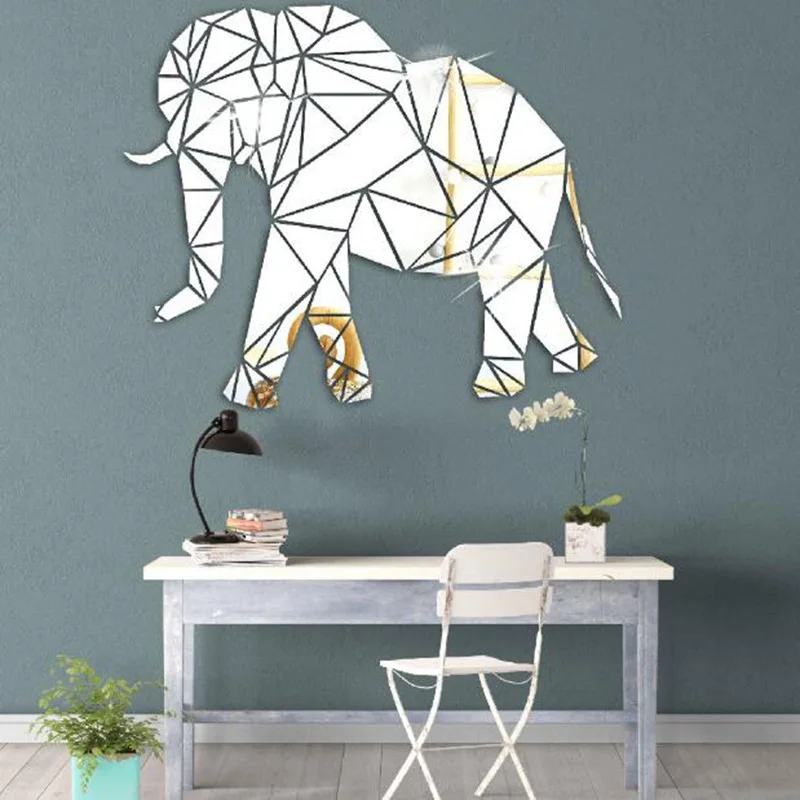 Creative Geometry Acrylic Mirror Sticker Elephant Animal Wall Stickers for Bedroom Living Room Wall Decoration Home Decal Art