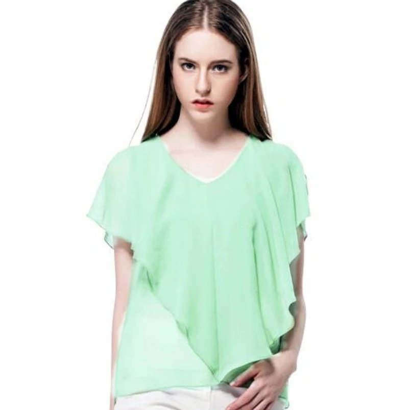 

2024 Summer women' blouse & shirts,V-neck ruffles Ladies chiffon shirt,girl casual shirts vestidos femininos blusa señora verano