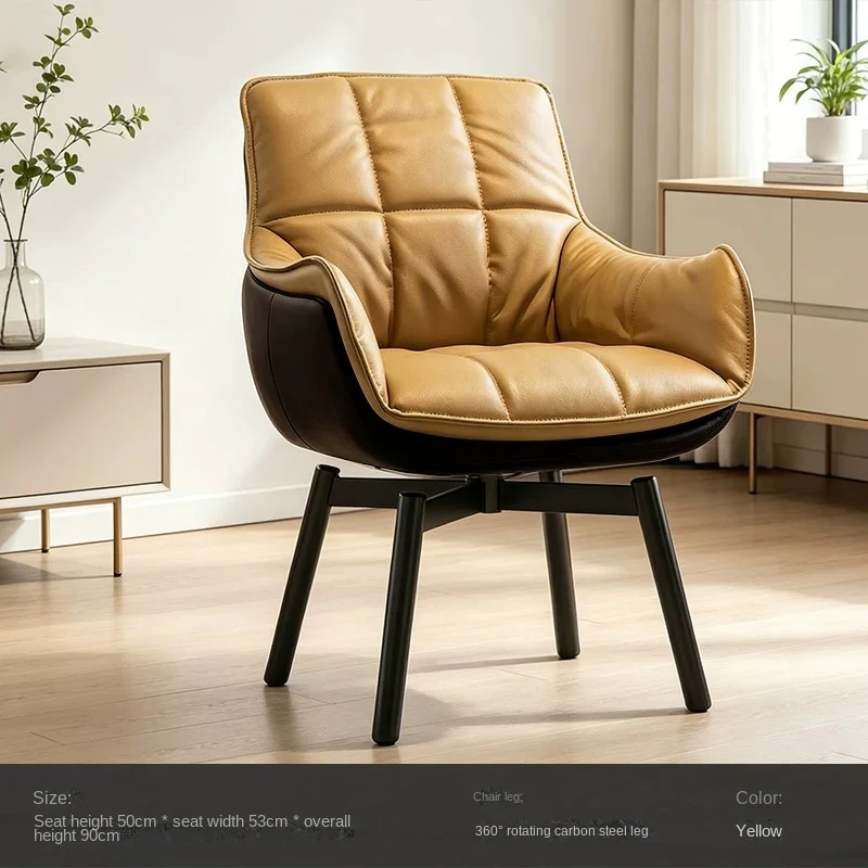 Italian Style Light Luxury Dining Chair Home Use 360° Rotating Chair Leisure Negotiation PU Leather Solid Wood Leg Backrest