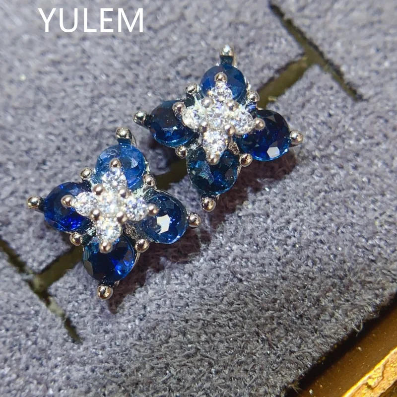 

YULEM 3mm*3mm Natural Sapphire Drop Earrings for Office Woman Dark Blue Sapphire Earrings 925 Silver Gemstone Jewelry