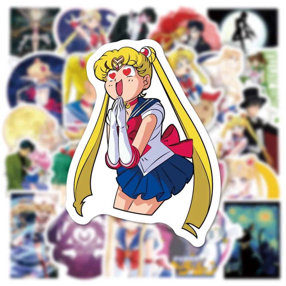 50pcs Japanese Anime Beautiful Sailor Moon Graffiti Water Cup Luggage Refrigerator Notebook Waterproof Decorative Stickers