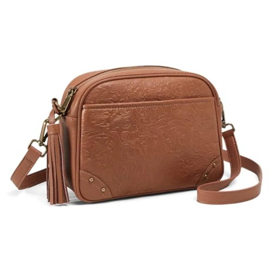 

befen Anti Theft Crossbody Bags for Women Genuine Leather Embossed Flower Design Purse Handbags with RFID Blocking Card Slots