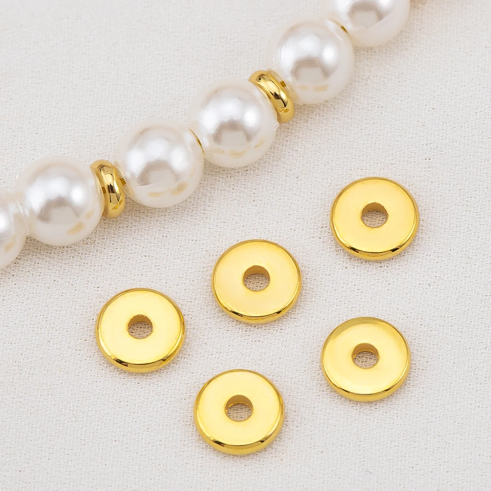 2.5/3/4/5/6mm 18K Gold Color Plated Round Spacer Flat Beads Brass Metal Smooth Separator Beads For DIY Bracelets Jewelry Making