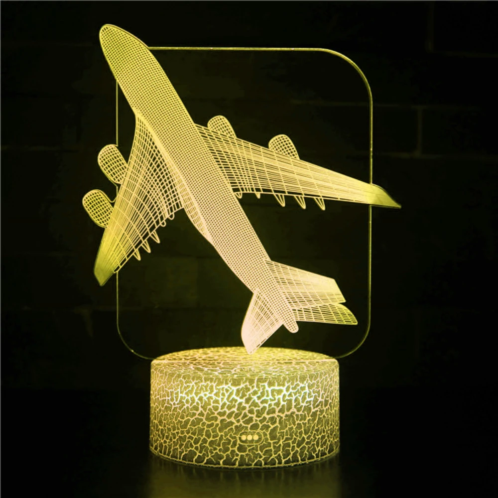 Aircraft Warplane Model Creative 3D Night Light Touch Jet Plane Desk Lamp LED Illusion Lamp Bedside Lamp Christmas Gift for Kids