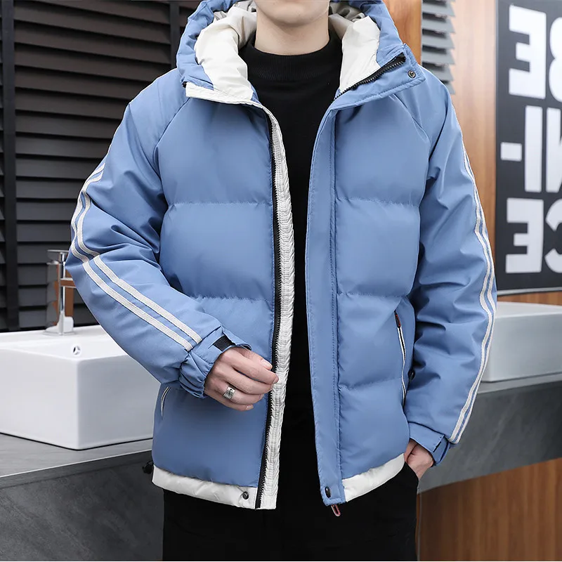 

Casual 2024 Autumn Winter Men's Hooded Bread Cotton-Padded Jackets Outwear Solid Thick Top Parkas Loose Windproof Warm Down Coat