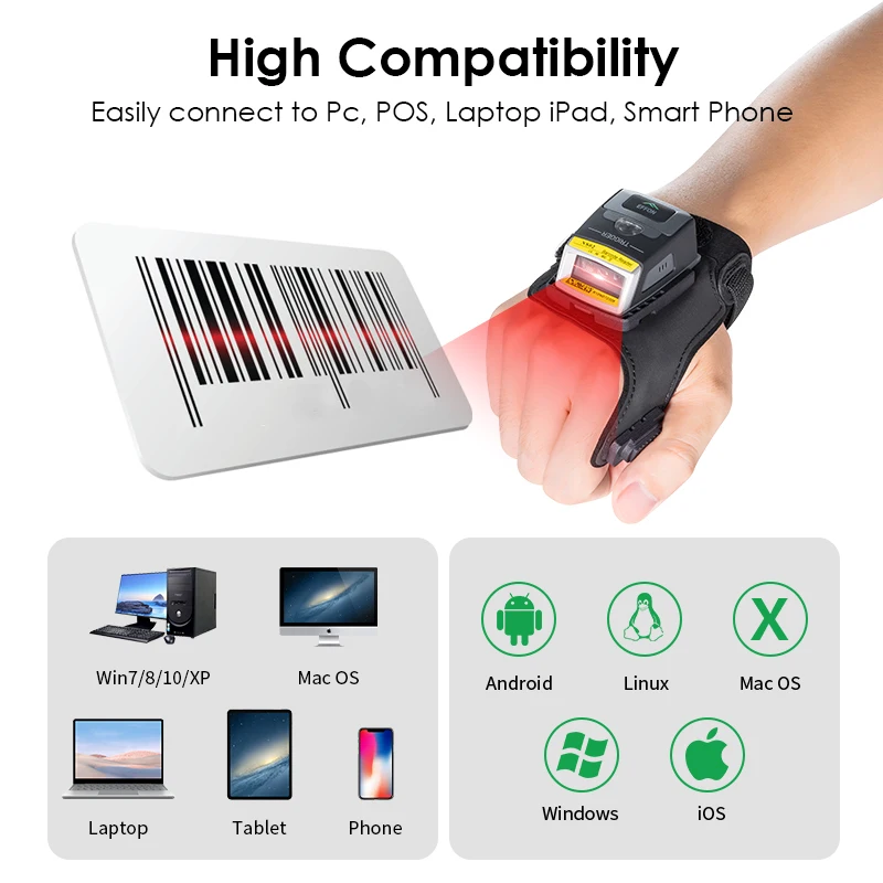 Long Range Scanning Distance Washable Industrial SPP HID Wearable Glove Barcode Scanner Design for Warehouse Logistics and WMS