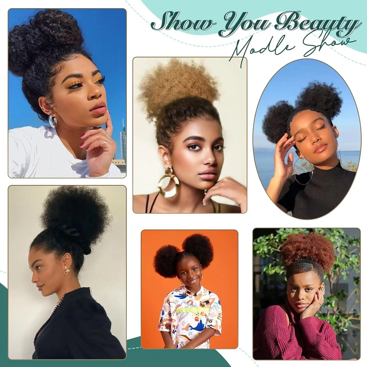 Ekstensi rambut poni ekor kuda model Afro Kinky Puffs 100% rambut manusia untuk wanita kulit hitam ukuran 4 #   99J 30 Aksesoris Rambut Afro Keriting Kinky Curly Puff