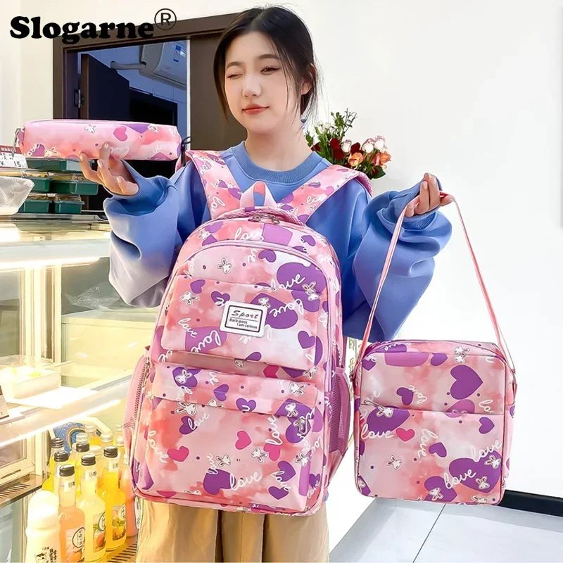 Students\' Casual Backpack Girls Large Capacity Schoolbag Children Junior High School School Bags 3 Pcs Set Bags Women Backpack