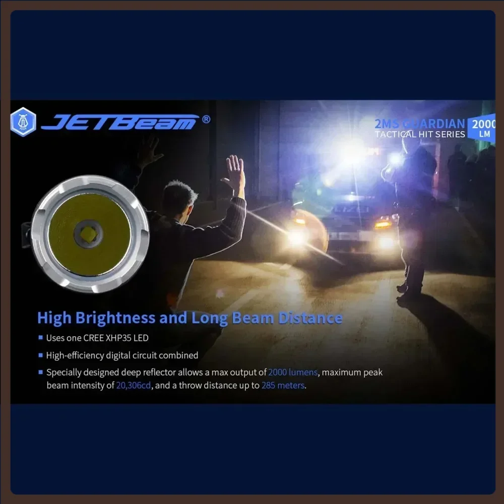

JETBeam 2MS EDC LED Flashlight EDC Tactics 2000 Lumens USB-C Rechargeable Water Resistant Everyday Carry Black