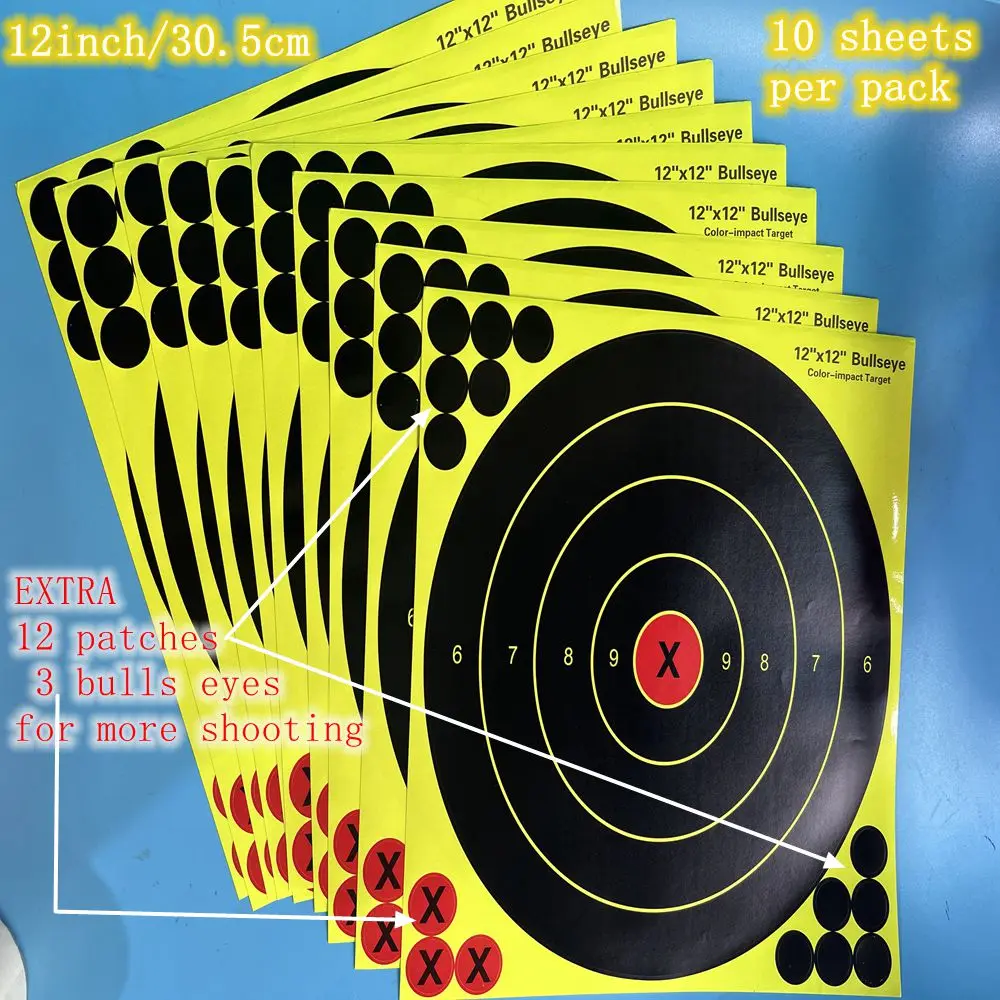 12 inch/30.5cm Reactive Splatter Self Adhesive Shooting Target Bright Fluorescent Yellow Upon Impact Gun Stickers 10 sheets/pack