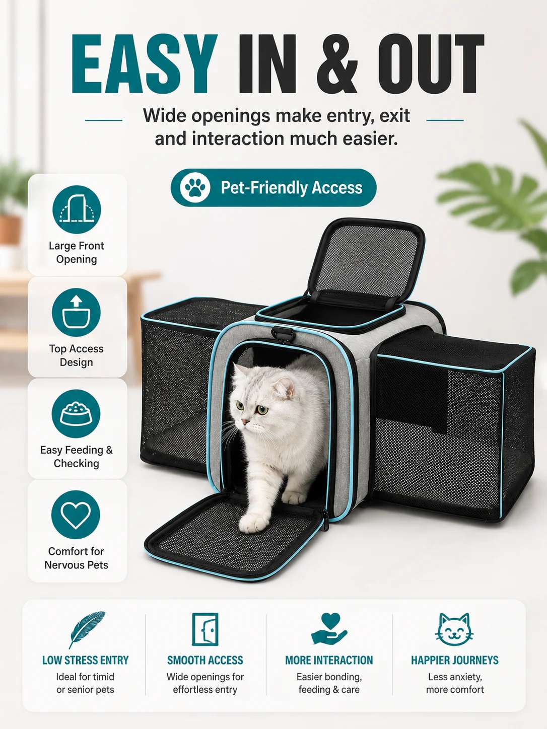 Stylish Breathable Pet Carrier with Double Side Expandable Design, Portable Hand Crossbody Shoulder Travel Bag for Cats & Dogs