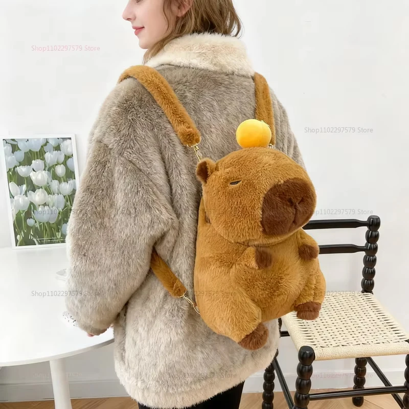 かわいいぬいぐるみカピバラの毛皮バッグミニバックパックキュートな子供用ショルダーバッグクリスマスギフト女の子向けファッションソフトバッグティーン向け