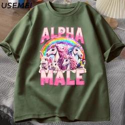 Alpha Male Unicorn Ironic Vintage 90s T-Shirt Retro Funny Rainbow Unisex Tshirt Cotton Weird Meme T Shirt Graphic Tee Clothes