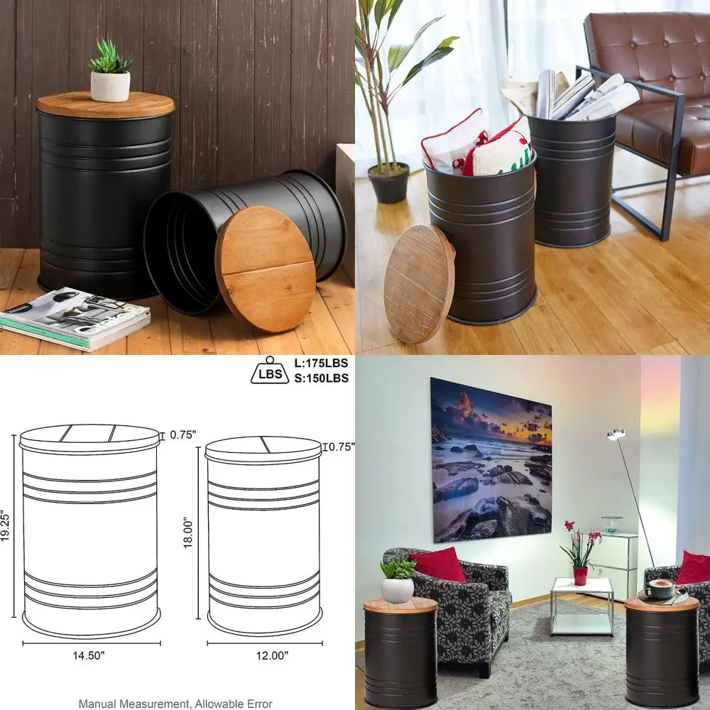 

Farmhouse Style Metal Nesting Tables Set, Round Small Coffee Tables with Storage for Living Room