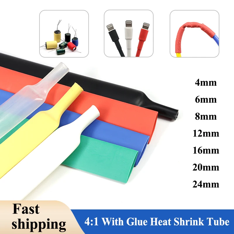 

4:1 Heat Shrink Tubing with Glue 4 6 8 12 16 20 24 mm Dual-Wall Polyolefin Adhesive Lined Shrinkable Wire Wrap Tube Cable Sleeve