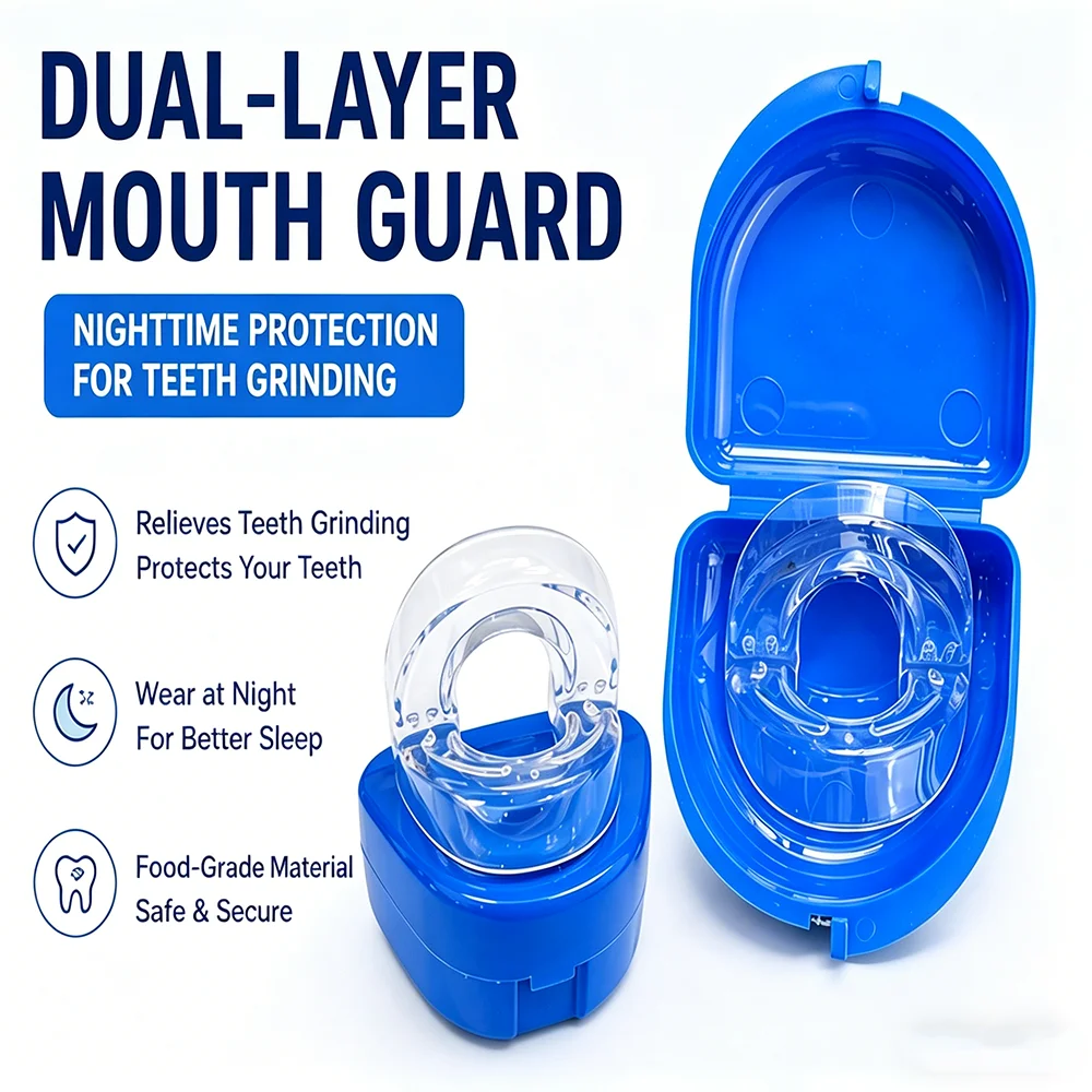 Protetor bucal de dupla camada, proteção noturna para moagem de dentes, anti-ronco, termoplástico, personalizado, ajuda para dormir, uso adulto