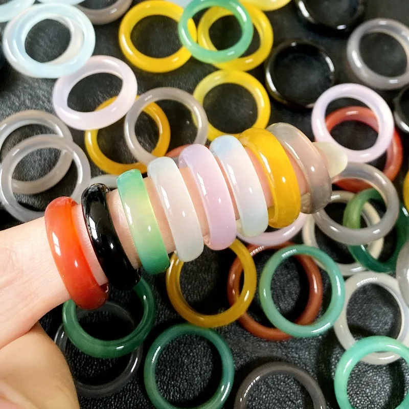 50pcs Unisex 6mm Multicolor Black Green Pink Blue Red Agate Band Rings Created Circle Finger Ring Women Party Wedding Jewelry