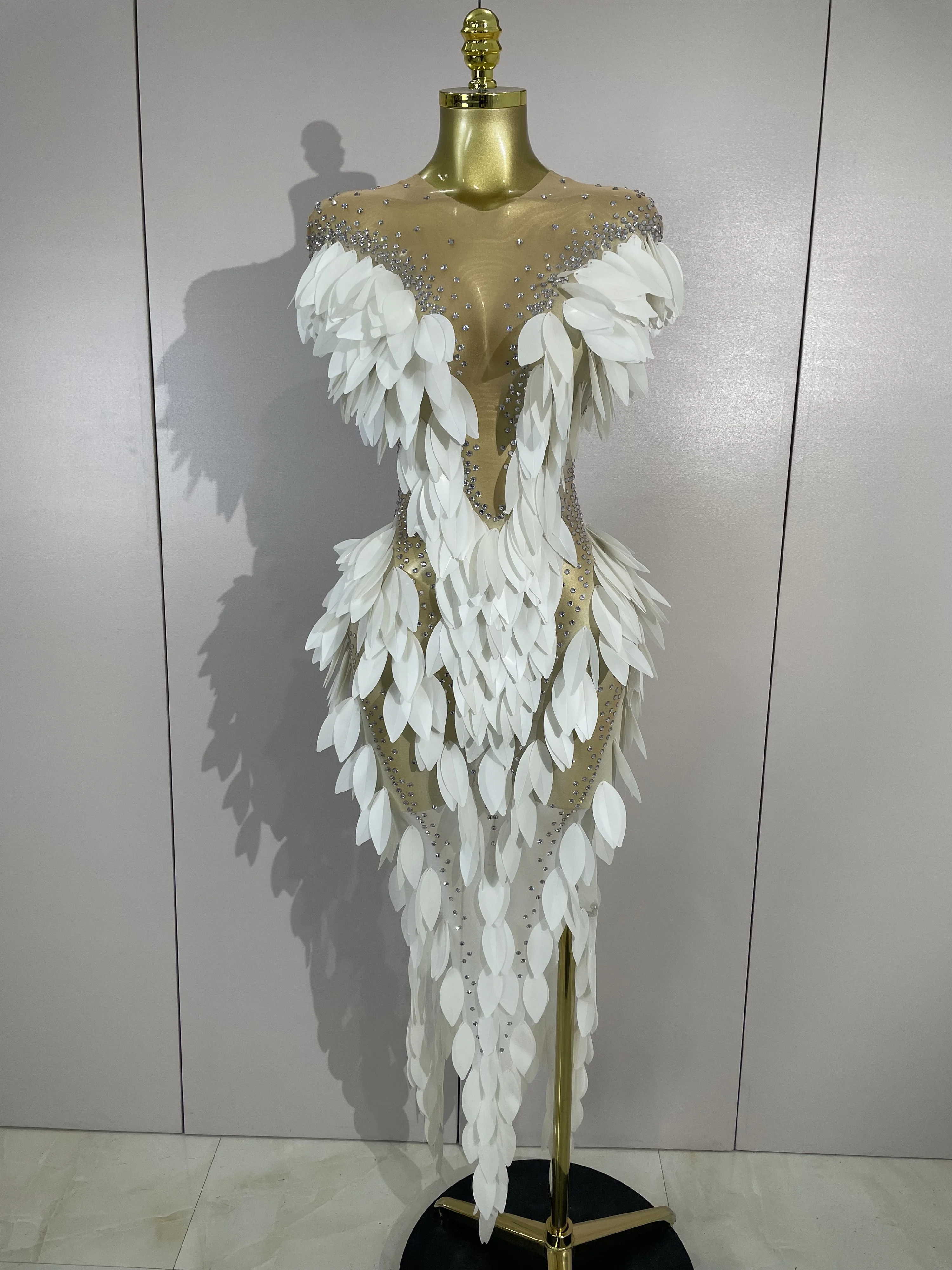 

STOCK Sparkly Diamonds Pearl Transparent Mesh Long Dress Women Evening Party Birthday Wedding Gown Celebrity Sexy Stage Outfit