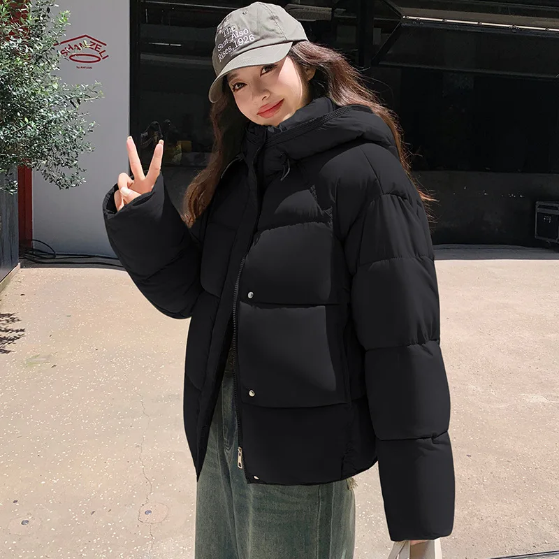 Women Parkas Short Coats Hooded Zipper Jackets Solid Casual Thick Warm Y2k Streetwear Elegant Jacket Work Autumn Winter 2025