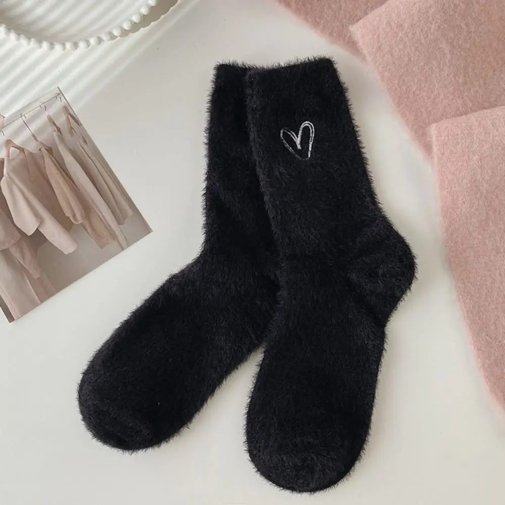 Fashion Warm Women Winter Socks Cartoon Love Mink Fur Soft Fluffy Bed Socks Thicken Fleece Sock Ladies Home Floor Calcetines