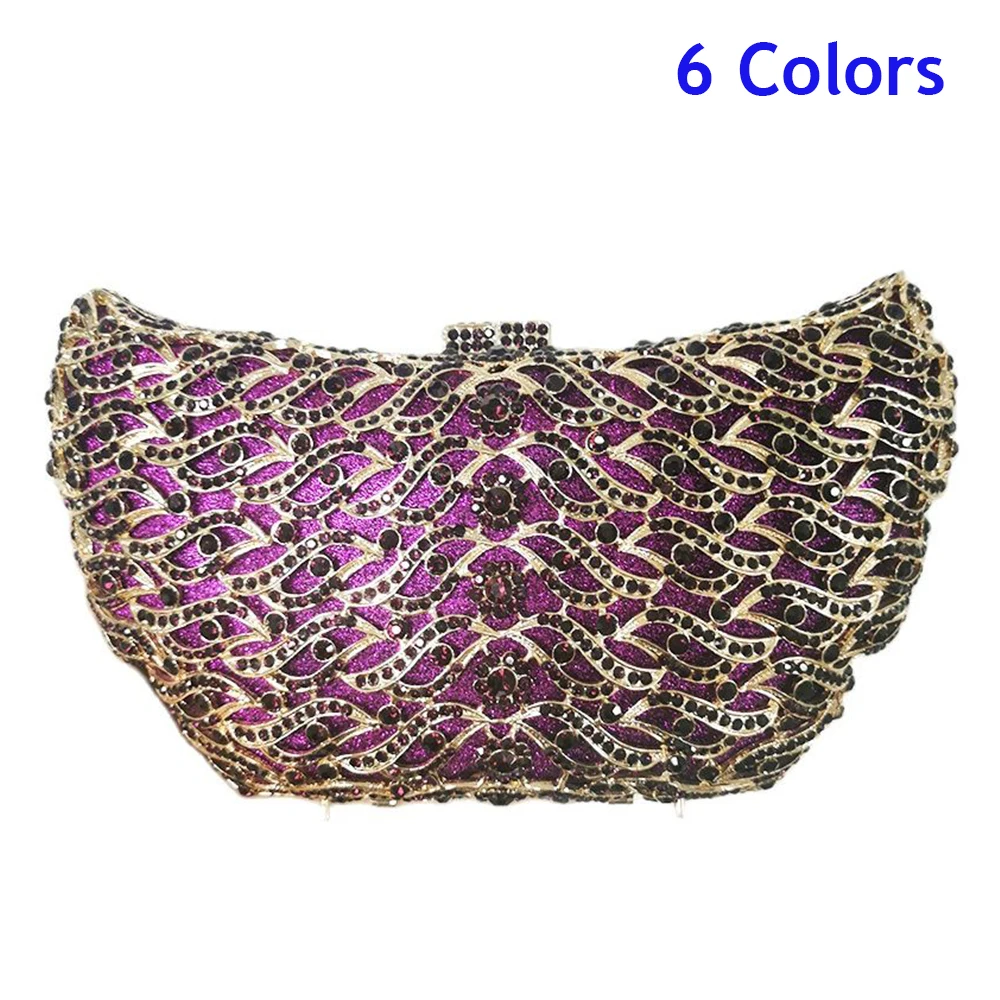 

Dark Purple Rhinestone Evening Clutch Bag WHTUOHENG Gold Metal Purse Large Capacity Women Wedding Purse Lipstick Pocket Collect