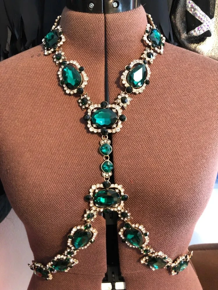 

Fashion Green Red Clear Big Glass Waist Chains Body Chains Necklace Women Indian Statement Crystal Rhinestone Necklace Jewelry