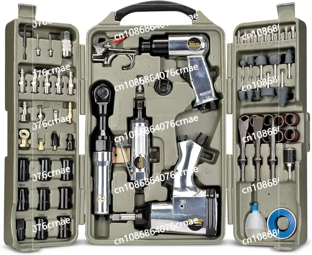 Air Tool and Accessories Kit, 71 Piece, Impact Wrench,  Ratchet, Die Grinder, E Hammer