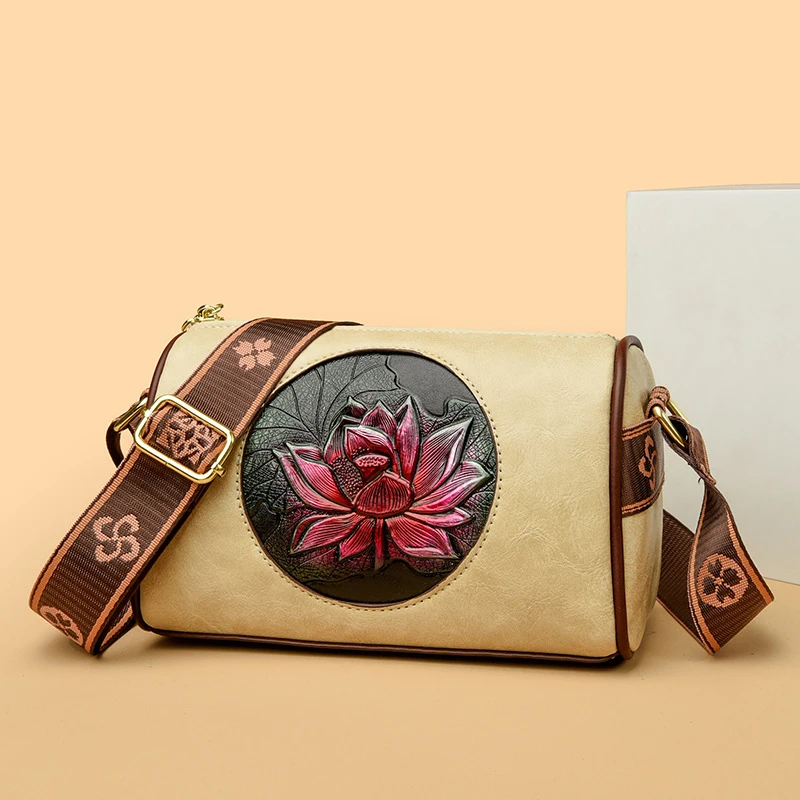 

Versatile Temperament Crossbody Bag Vintage Lotus Shoulder Bag Fashion Casual Messenger Tote For Women