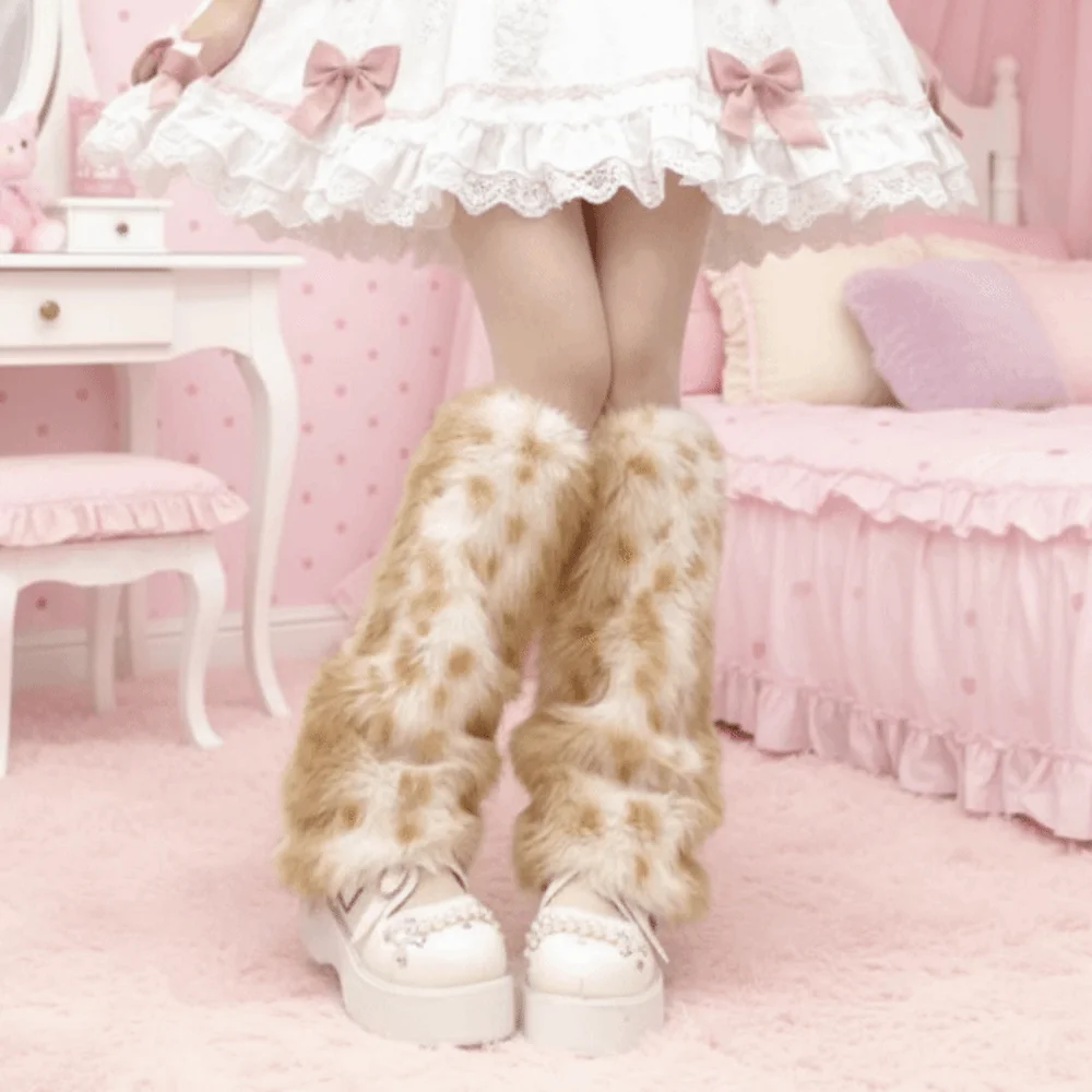 

Y2k Leopard Winter Leg Warmers Kawaii Spicy Girls Furry Leg Warmers Foot Cover Plush Leg Coverings Soft Lolita Party Accessories