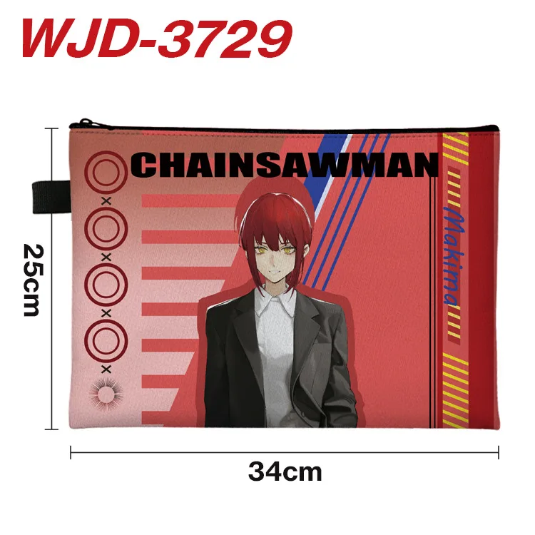 Chainsaw Man Cartoon Anime Document Bag Full Color  Zipper File Bag Examination Paper Stationery Storage Bag