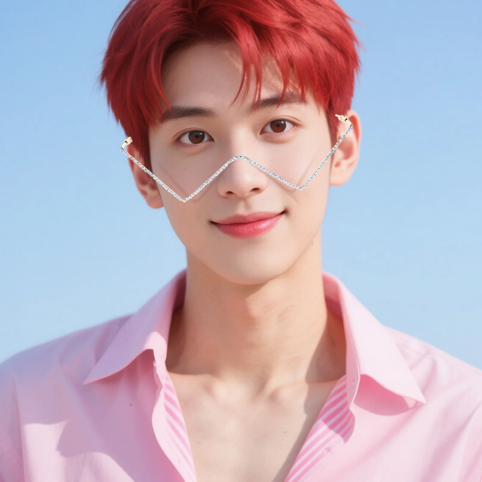 

2 шт. металлические оправы для очков V-образной формы без линз, легкие, с блестящими кристаллами, декоративные, для вечеринок, повседневной носки, модные