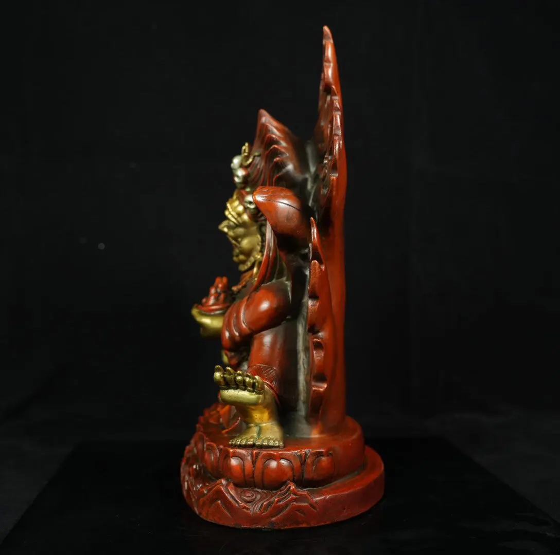Bronze Gold Gilded Mahakala Buddha Statue Perfect Condition Heavy Patina Fine Craftsmanship Gift