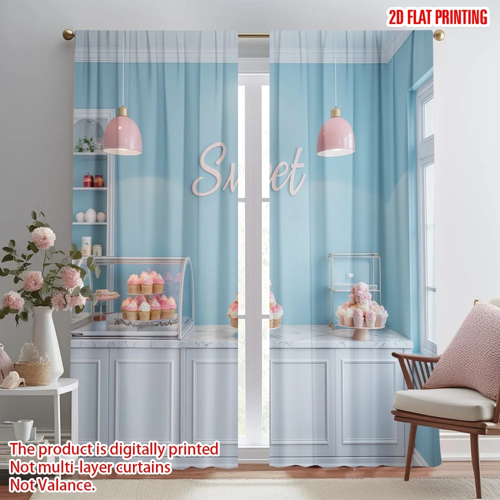 

2D flat printing 2pcs Drapes Sweet Cupcake Display Digital Printed Polyester Drapes Festive Curtains Use for Indoor Outdoor Use