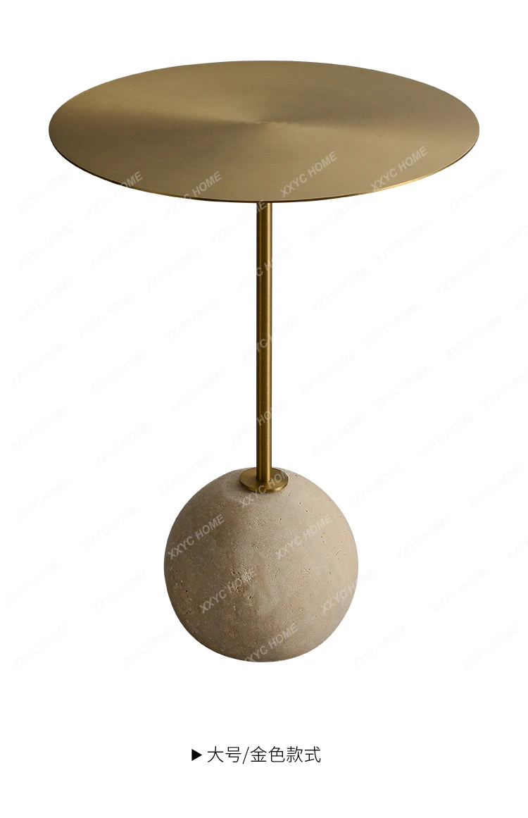 AAWabi Sandy Wind Natural Marble Small Side Living Room Sofa Milk Tea Shop Small Round Table Balcony Outdoor Small Coffee Table