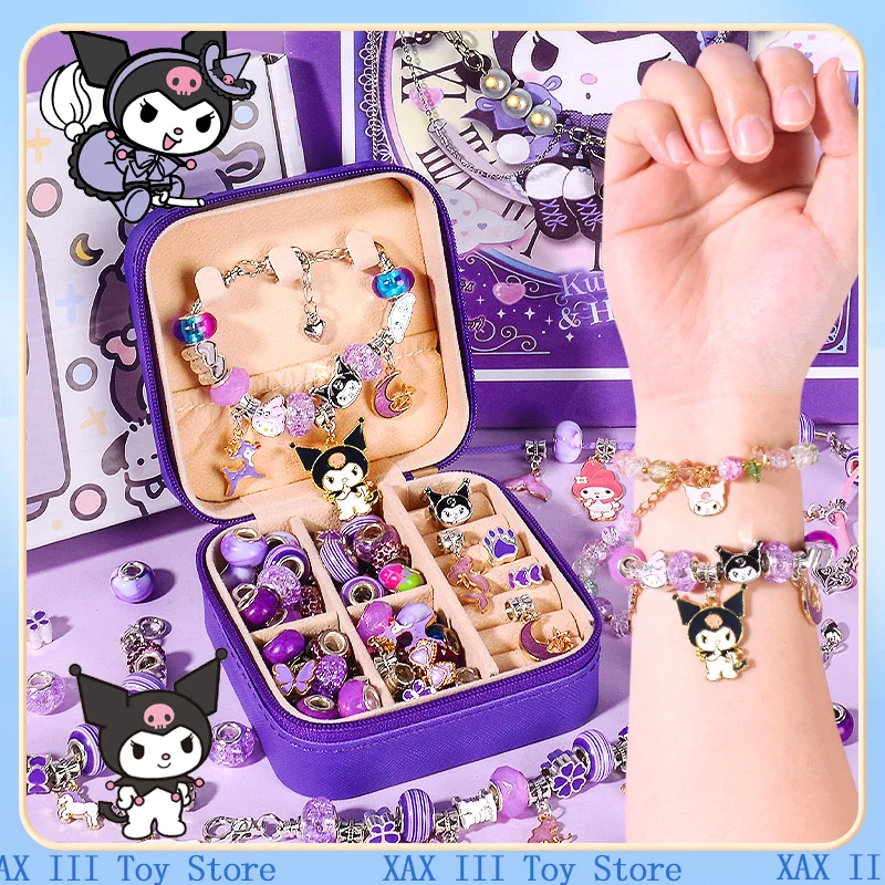

Новинка Kawaii Sanrio Kuromi Melody Cinnamoroll DIY Набор браслетов из бисера с ящиком для хранения ювелирные изделия ручной работы Игрушки для девочек Подарки на день рождения