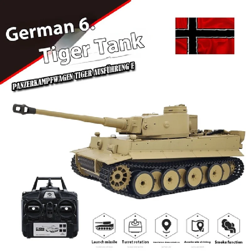 New Kebinke Henglong German Tiger I Camouflage Heavy Remote Controlled Tank With Smoke Launching Sound Effect Simulation Model