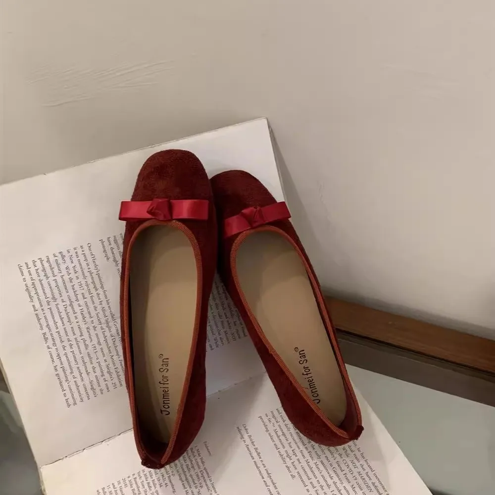 ラウンドトゥの女性の靴秋のボウノット女性の靴バレエフラットローファーファー付きモディススリッポン秋快適なバタフライサム