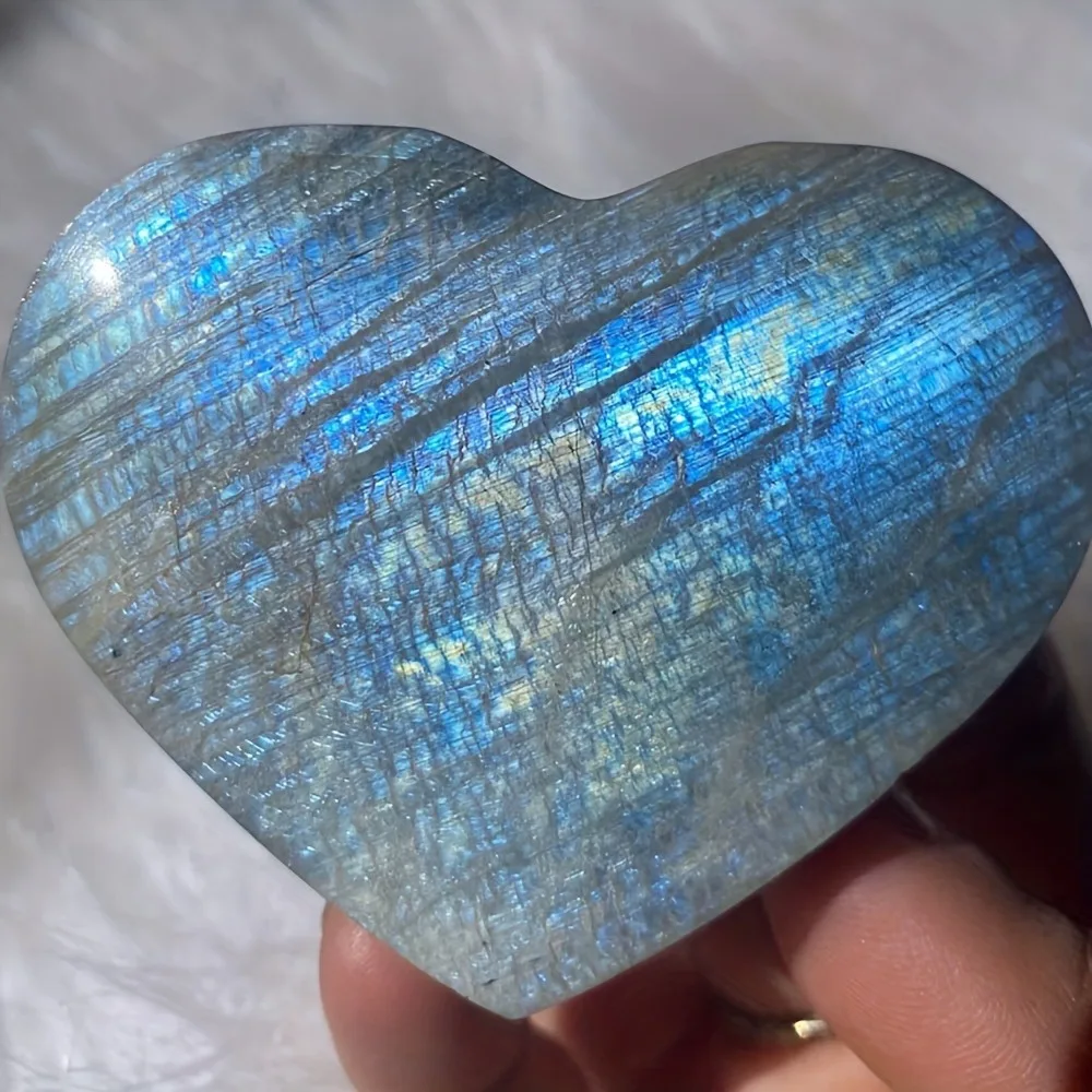 Blue Flash Moonstone Heart Crystal Healing Protection Meditation Gift Spiritual Energy Love Fertility Palm Stone Pocket Gemstone view 4