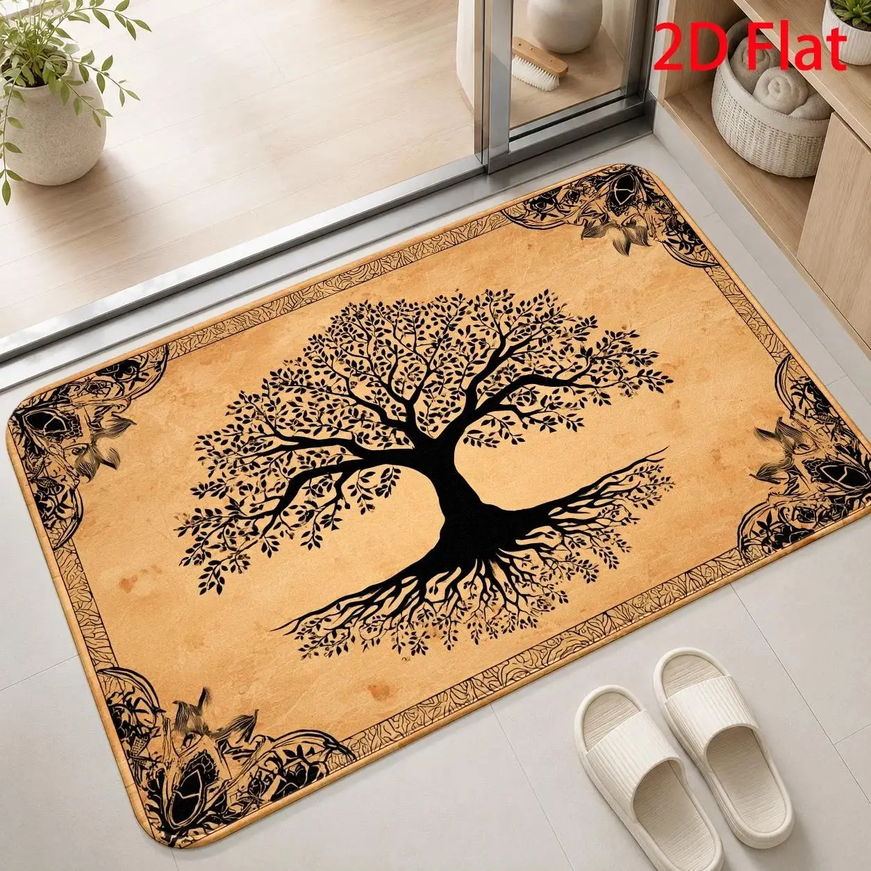 Tree Of Life Vintage Brown Yellow Mysterious Doormat For Hallway Symbolic Pattern Rug Floor Mat Spiritual Decor